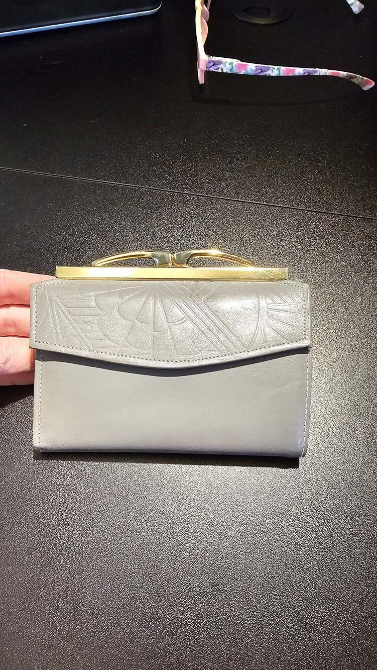 Vintage Seaman Soft Nappa Cowhide Grey Leather Kiss-Lock Wallet